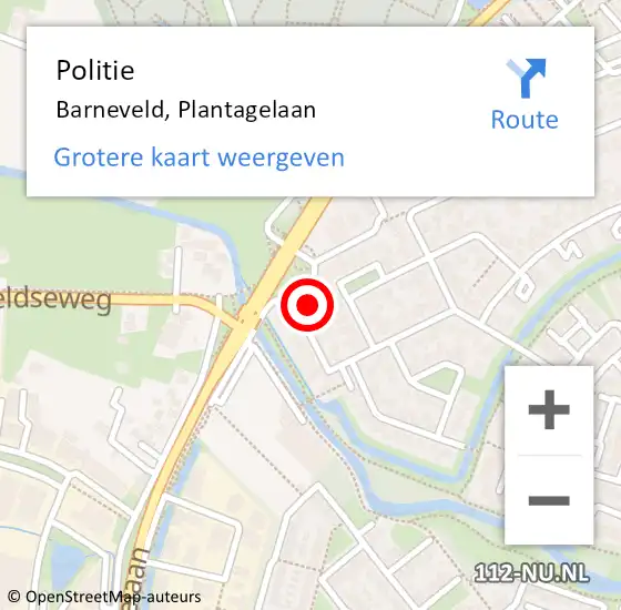 Locatie op kaart van de 112 melding: Politie Barneveld, Plantagelaan op 15 juni 2024 19:08