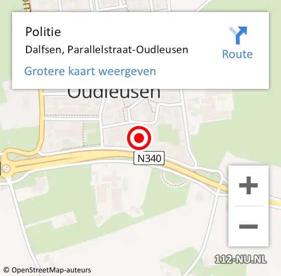 Locatie op kaart van de 112 melding: Politie Dalfsen, Parallelstraat-Oudleusen op 15 juni 2024 19:09