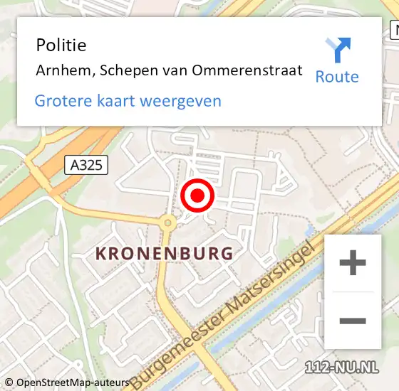 Locatie op kaart van de 112 melding: Politie Arnhem, Schepen van Ommerenstraat op 15 juni 2024 19:18