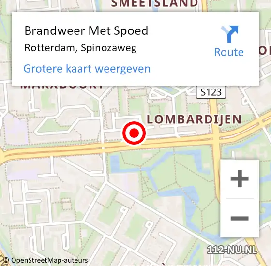 Locatie op kaart van de 112 melding: Brandweer Met Spoed Naar Rotterdam, Spinozaweg op 15 juni 2024 19:19