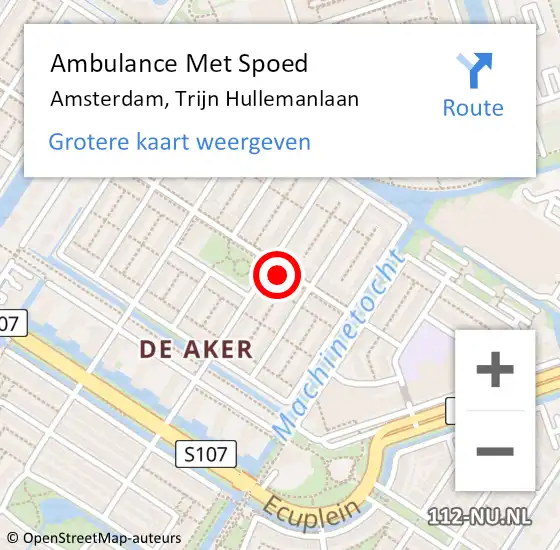 Locatie op kaart van de 112 melding: Ambulance Met Spoed Naar Amsterdam, Trijn Hullemanlaan op 15 juni 2024 19:27