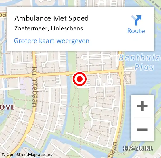 Locatie op kaart van de 112 melding: Ambulance Met Spoed Naar Zoetermeer, Linieschans op 15 juni 2024 19:33