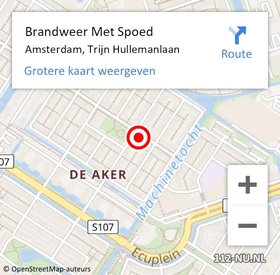 Locatie op kaart van de 112 melding: Brandweer Met Spoed Naar Amsterdam, Trijn Hullemanlaan op 15 juni 2024 19:50