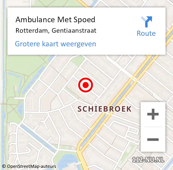 Locatie op kaart van de 112 melding: Ambulance Met Spoed Naar Rotterdam, Gentiaanstraat op 15 juni 2024 19:52