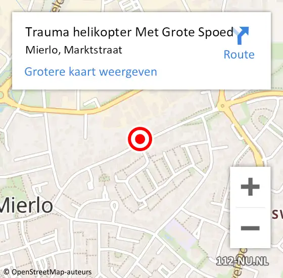 Locatie op kaart van de 112 melding: Trauma helikopter Met Grote Spoed Naar Mierlo, Marktstraat op 15 juni 2024 19:56