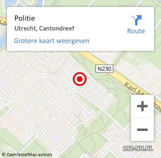 Locatie op kaart van de 112 melding: Politie Utrecht, Cantondreef op 15 juni 2024 20:01