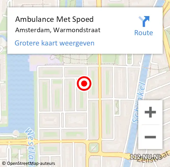 Locatie op kaart van de 112 melding: Ambulance Met Spoed Naar Amsterdam, Warmondstraat op 15 juni 2024 20:05