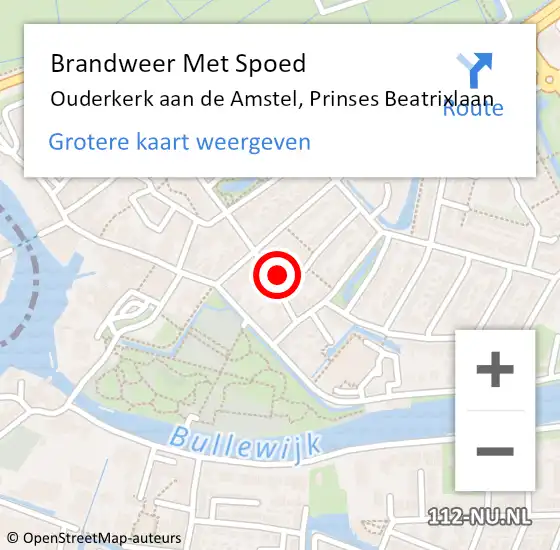 Locatie op kaart van de 112 melding: Brandweer Met Spoed Naar Ouderkerk aan de Amstel, Prinses Beatrixlaan op 15 juni 2024 20:17