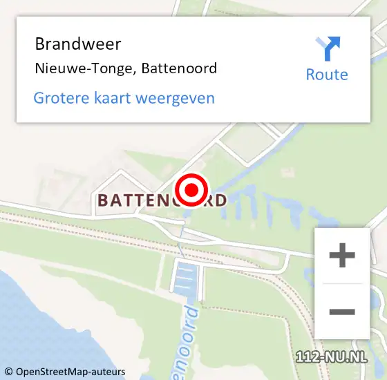 Locatie op kaart van de 112 melding: Brandweer Nieuwe-Tonge, Battenoord op 15 juni 2024 20:19