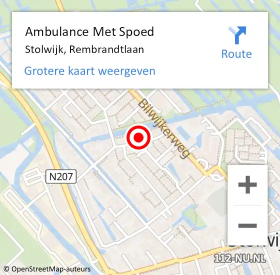 Locatie op kaart van de 112 melding: Ambulance Met Spoed Naar Stolwijk, Rembrandtlaan op 15 juni 2024 20:29