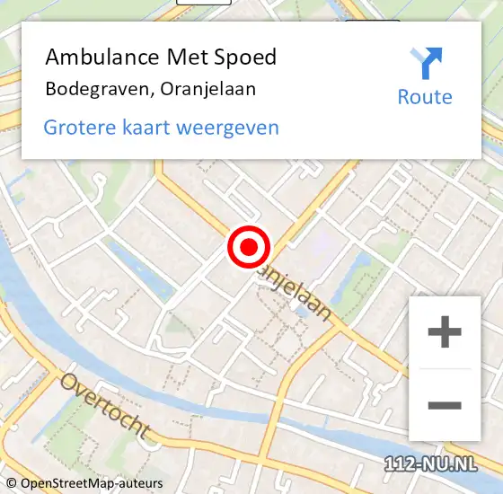 Locatie op kaart van de 112 melding: Ambulance Met Spoed Naar Bodegraven, Oranjelaan op 15 juni 2024 20:39