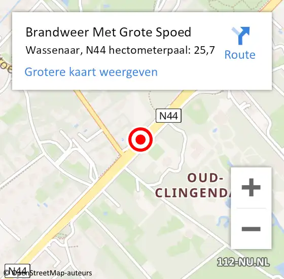 Locatie op kaart van de 112 melding: Brandweer Met Grote Spoed Naar Wassenaar, N44 hectometerpaal: 25,7 op 15 juni 2024 20:50