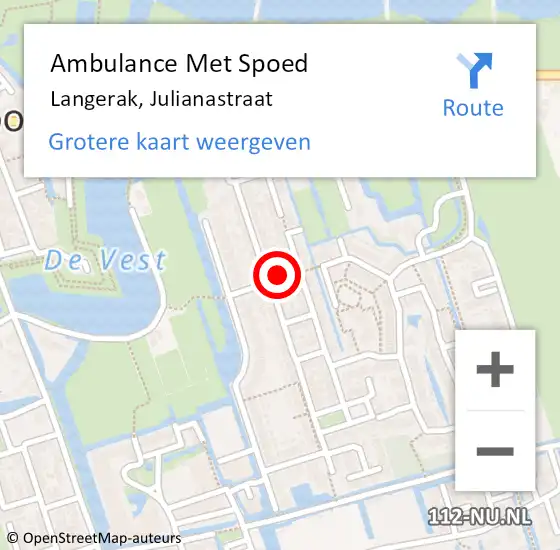 Locatie op kaart van de 112 melding: Ambulance Met Spoed Naar Langerak, Julianastraat op 15 juni 2024 20:54