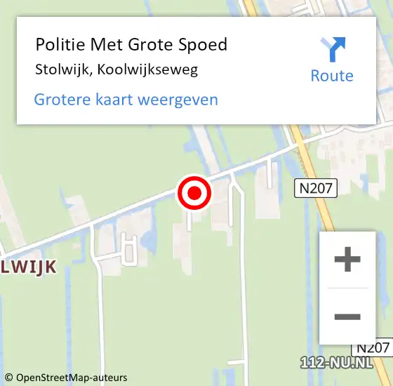 Locatie op kaart van de 112 melding: Politie Met Grote Spoed Naar Stolwijk, Koolwijkseweg op 15 juni 2024 20:57