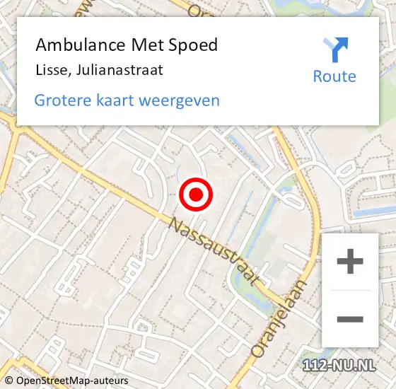 Locatie op kaart van de 112 melding: Ambulance Met Spoed Naar Lisse, Julianastraat op 15 juni 2024 21:06