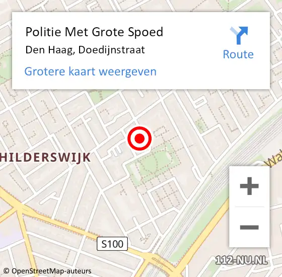 Locatie op kaart van de 112 melding: Politie Met Grote Spoed Naar Den Haag, Doedijnstraat op 15 juni 2024 21:07