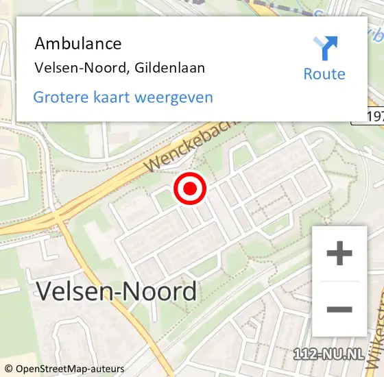 Locatie op kaart van de 112 melding: Ambulance Velsen-Noord, Gildenlaan op 15 juni 2024 21:33