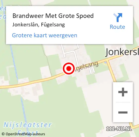 Locatie op kaart van de 112 melding: Brandweer Met Grote Spoed Naar Jonkerslân, Fûgelsang op 15 juni 2024 21:41