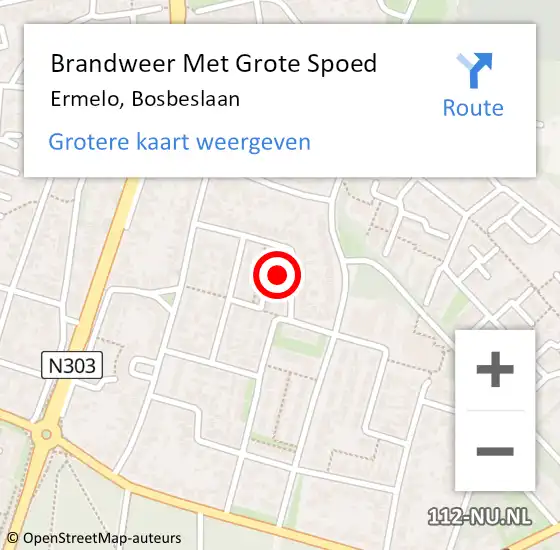 Locatie op kaart van de 112 melding: Brandweer Met Grote Spoed Naar Ermelo, Bosbeslaan op 15 juni 2024 21:42