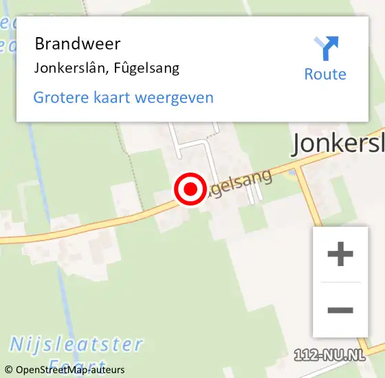 Locatie op kaart van de 112 melding: Brandweer Jonkerslân, Fûgelsang op 15 juni 2024 21:47