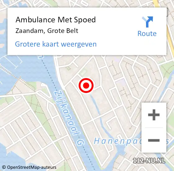 Locatie op kaart van de 112 melding: Ambulance Met Spoed Naar Zaandam, Grote Belt op 15 juni 2024 21:49