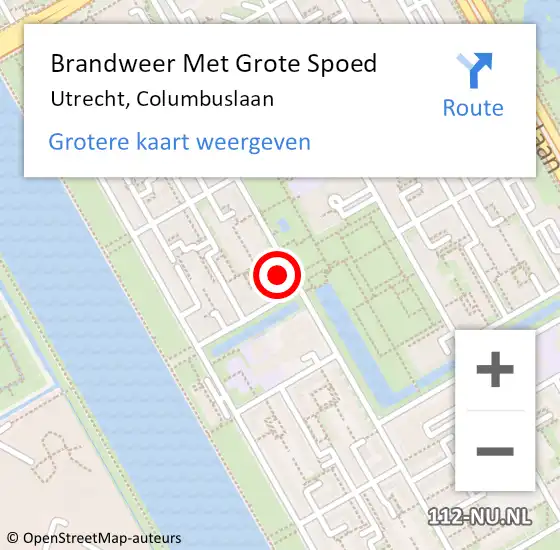 Locatie op kaart van de 112 melding: Brandweer Met Grote Spoed Naar Utrecht, Columbuslaan op 15 juni 2024 22:20