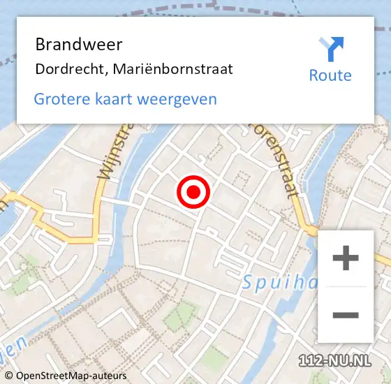Locatie op kaart van de 112 melding: Brandweer Dordrecht, Mariënbornstraat op 15 juni 2024 22:20