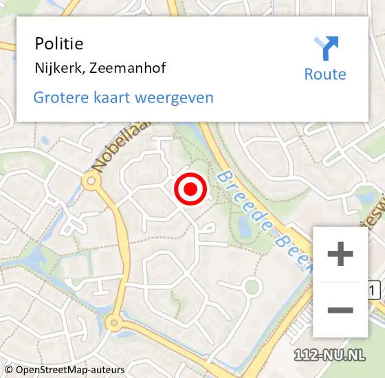 Locatie op kaart van de 112 melding: Politie Nijkerk, Zeemanhof op 15 juni 2024 22:25