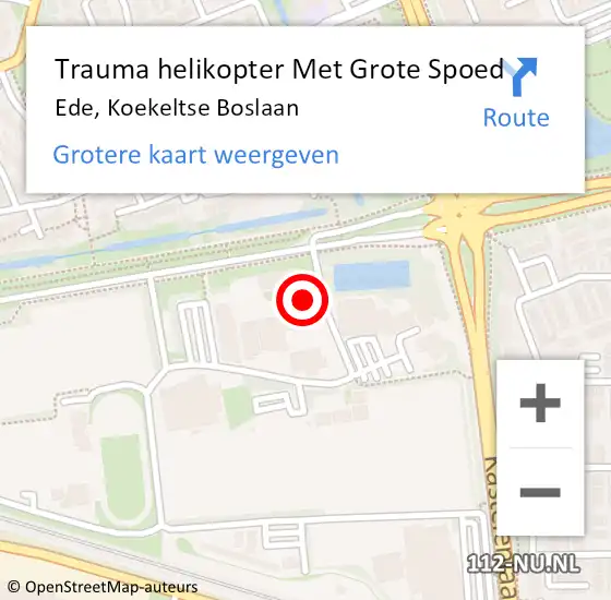 Locatie op kaart van de 112 melding: Trauma helikopter Met Grote Spoed Naar Ede, Koekeltse Boslaan op 15 juni 2024 22:28