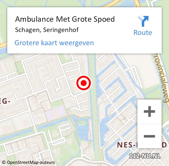 Locatie op kaart van de 112 melding: Ambulance Met Grote Spoed Naar Schagen, Seringenhof op 15 juni 2024 22:43