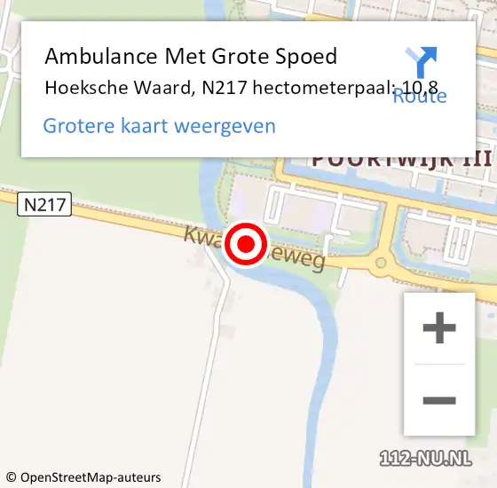 Locatie op kaart van de 112 melding: Ambulance Met Grote Spoed Naar Hoeksche Waard, N217 hectometerpaal: 10,8 op 15 juni 2024 22:49