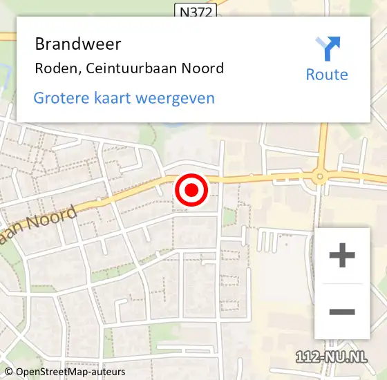 Locatie op kaart van de 112 melding: Brandweer Roden, Ceintuurbaan Noord op 15 juni 2024 22:59