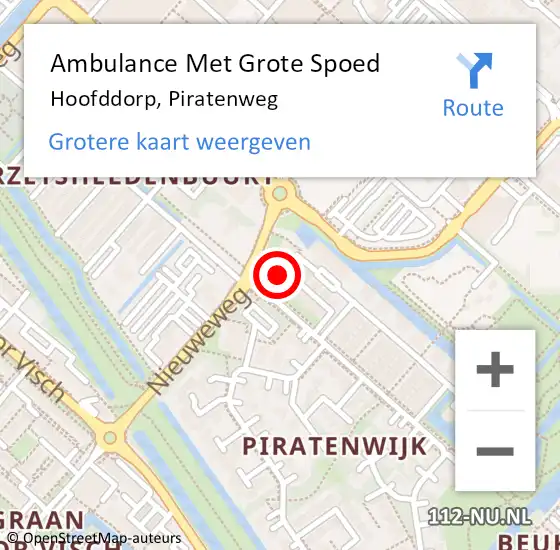 Locatie op kaart van de 112 melding: Ambulance Met Grote Spoed Naar Hoofddorp, Piratenweg op 15 juni 2024 23:00