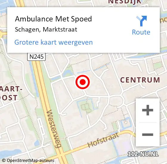 Locatie op kaart van de 112 melding: Ambulance Met Spoed Naar Schagen, Marktstraat op 15 juni 2024 23:05