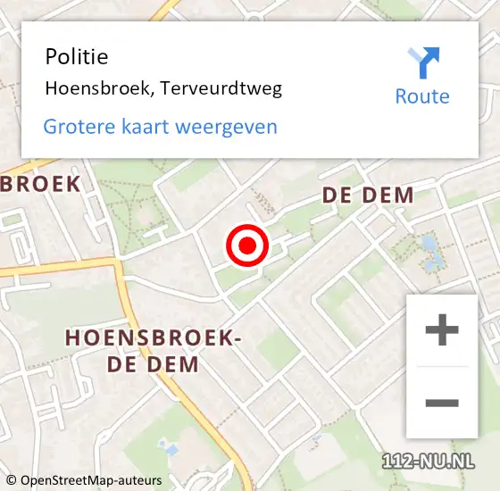 Locatie op kaart van de 112 melding: Politie Hoensbroek, Terveurdtweg op 15 juni 2024 23:40