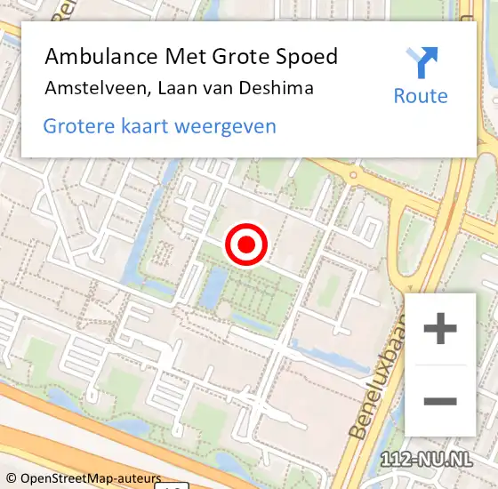 Locatie op kaart van de 112 melding: Ambulance Met Grote Spoed Naar Amstelveen, Laan van Deshima op 15 juni 2024 23:45