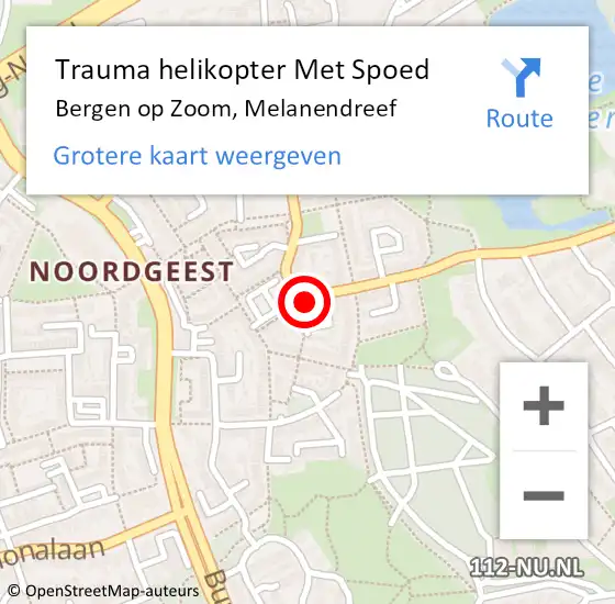 Locatie op kaart van de 112 melding: Trauma helikopter Met Spoed Naar Bergen op Zoom, Melanendreef op 16 juni 2024 01:57