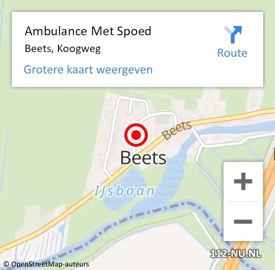 Locatie op kaart van de 112 melding: Ambulance Met Spoed Naar Beets, Koogweg op 16 juni 2024 02:03