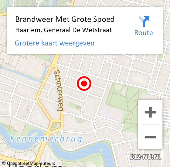 Locatie op kaart van de 112 melding: Brandweer Met Grote Spoed Naar Haarlem, Generaal De Wetstraat op 16 juni 2024 02:12