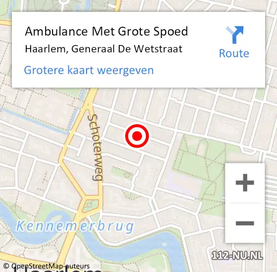 Locatie op kaart van de 112 melding: Ambulance Met Grote Spoed Naar Haarlem, Generaal De Wetstraat op 16 juni 2024 02:12