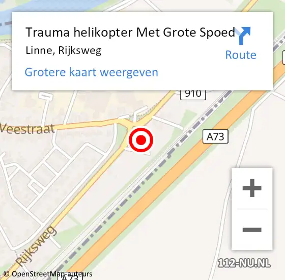 Locatie op kaart van de 112 melding: Trauma helikopter Met Grote Spoed Naar Linne, Rijksweg op 16 juni 2024 02:21