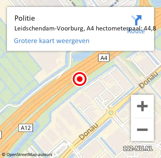 Locatie op kaart van de 112 melding: Politie Leidschendam-Voorburg, A4 hectometerpaal: 44,8 op 16 juni 2024 02:37