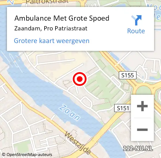 Locatie op kaart van de 112 melding: Ambulance Met Grote Spoed Naar Zaandam, Pro Patriastraat op 16 juni 2024 02:41