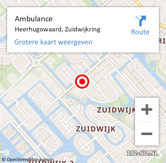 Locatie op kaart van de 112 melding: Ambulance Heerhugowaard, Zuidwijkring op 16 juni 2024 02:46