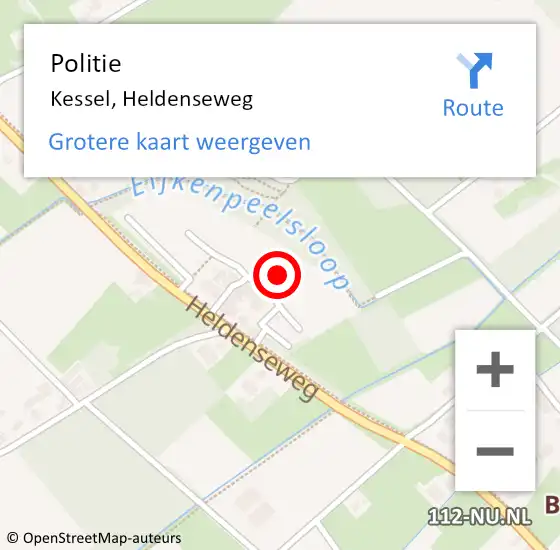 Locatie op kaart van de 112 melding: Politie Kessel, Heldenseweg op 16 juni 2024 03:25