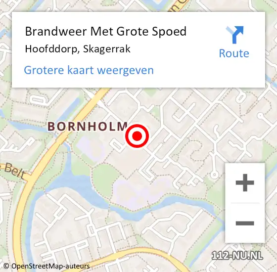 Locatie op kaart van de 112 melding: Brandweer Met Grote Spoed Naar Hoofddorp, Skagerrak op 16 juni 2024 03:32