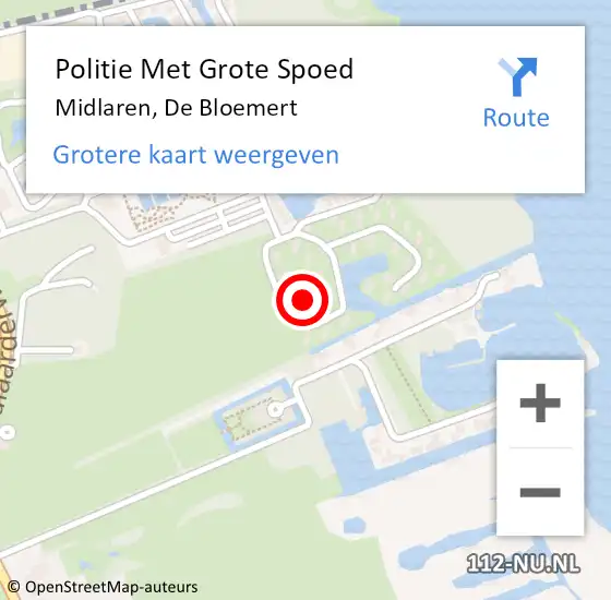 Locatie op kaart van de 112 melding: Politie Met Grote Spoed Naar Midlaren, De Bloemert op 16 juni 2024 03:32