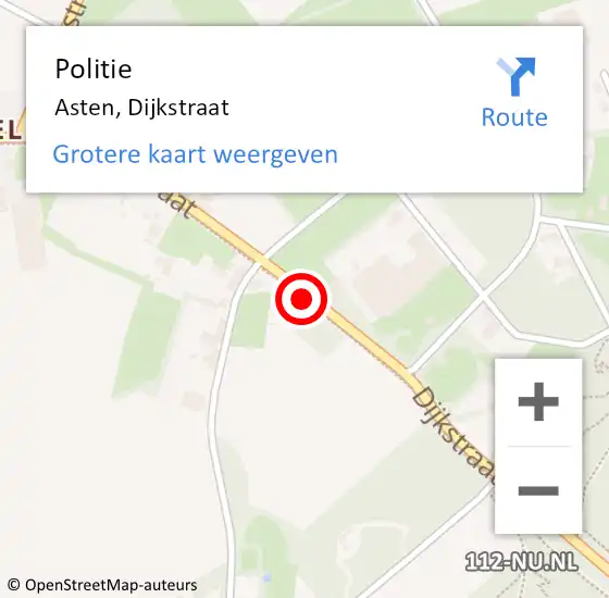 Locatie op kaart van de 112 melding: Politie Asten, Dijkstraat op 16 juni 2024 03:53