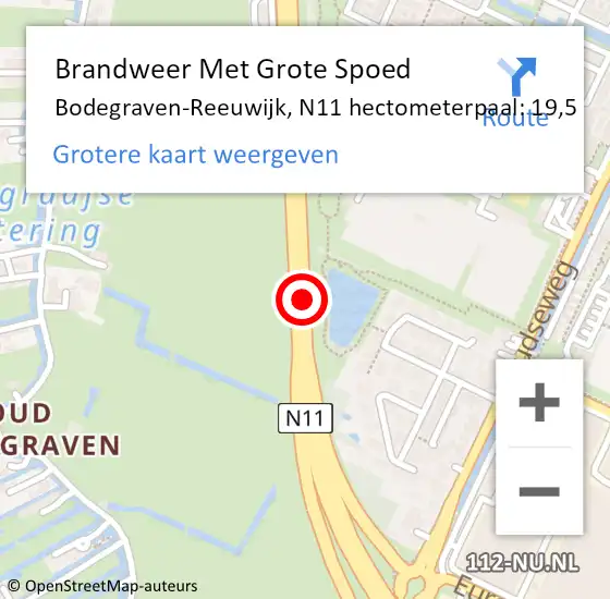 Locatie op kaart van de 112 melding: Brandweer Met Grote Spoed Naar Bodegraven-Reeuwijk, N11 hectometerpaal: 19,5 op 16 juni 2024 04:33