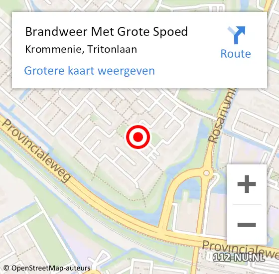 Locatie op kaart van de 112 melding: Brandweer Met Grote Spoed Naar Krommenie, Tritonlaan op 16 juni 2024 05:40